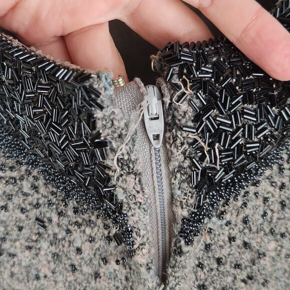 Vintage Gene Shelly's Boutique Internationale 100% Wool Beaded Midi Dress sz 10 - Picture 10 of 13